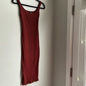 Windsor Ribbed Maxi Dress Rust Bodycon Stretch Tank Dress XS/S
